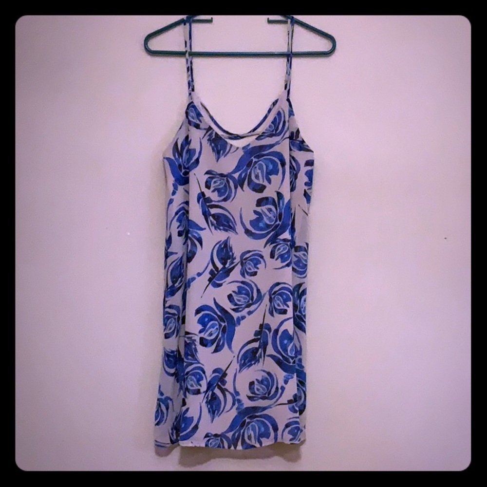 Spaghetti strap tropical blue/cream dress